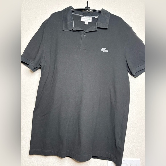 Lacoste Black Polo Shirt w Black Croc Classic Slim Fit, Cotton Short-Sleeve Peru - Picture 1 of 10
